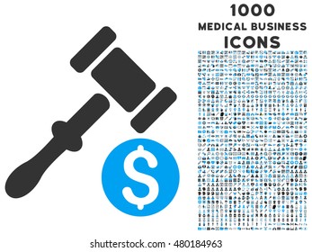 Auction vector bicolor icon with 1000 medical business icons. Set style is flat pictograms, blue and gray colors, white background.