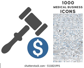 Auction vector bicolor icon with 1000 medical business icons. Set style is flat pictograms, cobalt and gray colors, white background.
