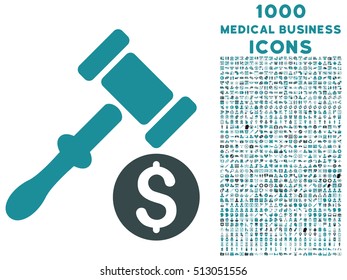 Auction vector bicolor icon with 1000 medical business icons. Set style is flat pictograms, soft blue colors, white background.
