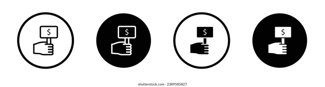 Auction vector icon set. Court property bid symbol in black and white color.