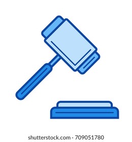 Ícone de linha de vetor de leilão isolado no plano de fundo branco. Ícone de linha de leilão para infográfico, site ou aplicativo. Ícone azul projetado em um sistema de grade.
