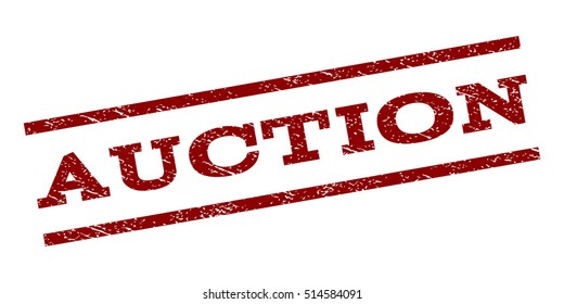 Auction watermark stamp. Text caption between parallel lines with grunge design style. Rubber seal stamp with dust texture. Vector dark red color ink imprint on a white background.