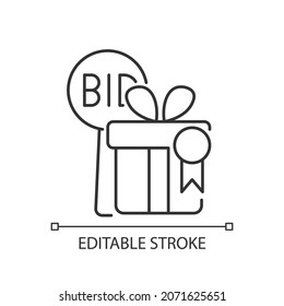 Auction winner linear icon. Highest bid wins. Bidding competition. Antique and property selling. Thin line customizable illustration. Contour symbol. Vector isolated outline drawing. Editable stroke