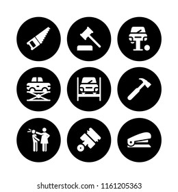 Auction, work tools, construction and tools and hammer silhouette vector icons for web and mobile app