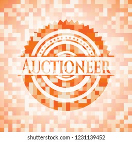 Auctioneer abstract emblem, orange mosaic background