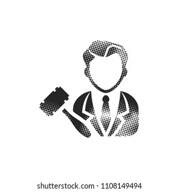 Auctioneer icon in halftone style. Black and white monochrome vector illustration.
