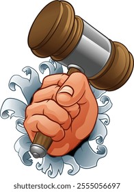 An auctioneer or judge hand holding a wooden hammer gavel