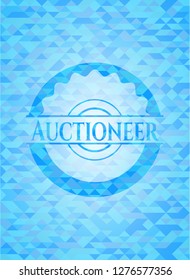 Auctioneer light blue emblem. Mosaic background