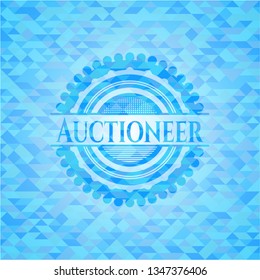 Auctioneer light blue emblem with triangle mosaic background