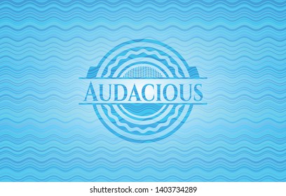 Audacious light blue water wave style badge. Vector Illustration. Detailed.