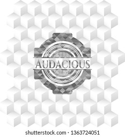 Audacious realistic grey emblem with cube white background