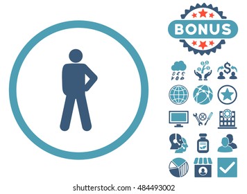 Audacity icon with bonus symbols. Vector illustration style is flat iconic bicolor symbols, cyan and blue colors, white background.