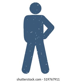 Audacity Pose grainy textured blue icon for overlay watermark stamps. Flat symbol with dust texture. Dotted vector ink rubber seal stamp with grunge design on a white background.