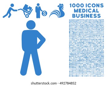 Audacity Pose icon with 1000 medical commerce cobalt vector pictograms. Set style is flat symbols, white background.