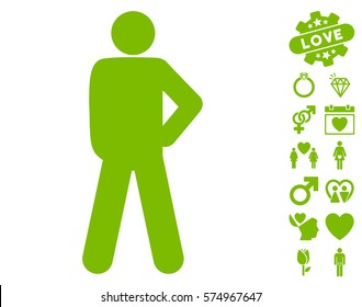 Audacity Pose icon with bonus dating pictograms. Vector illustration style is flat iconic eco green symbols on white background.