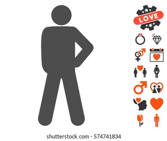 Audacity Pose icon with bonus romantic icon set. Vector illustration style is flat iconic elements for web design, app user interfaces.