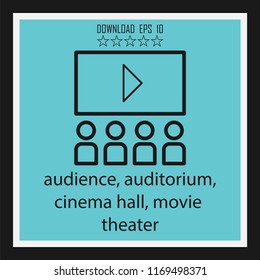 audience, auditorium, cinema hall vector icon