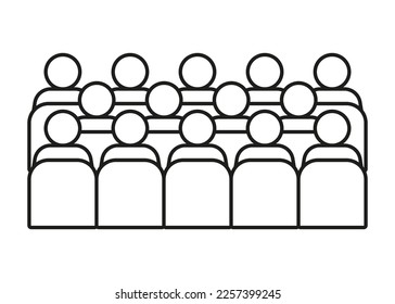 Audience, auditorium with sit people spectator back, line icon. Business training, conference, education people mass. Students on lecture, seminar. Vector outline