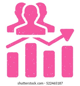 Audience Chart Trend grainy textured icon for overlay watermark stamps. Flat symbol with unclean texture. Dotted vector pink ink rubber seal stamp with grunge design on a white background.