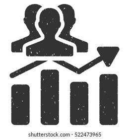 Audience Chart Trend grainy textured icon for overlay watermark stamps. Flat symbol with scratched texture. Dotted vector gray ink rubber seal stamp with grunge design on a white background.