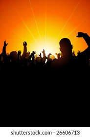 Audience cheering and dancing. Lots of space for text. Also available as bitmap (jpg): Image ID 26606725