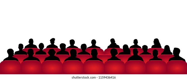 Audience cinema, theater. Crowd of people in the auditorium, silhouette vector, spectators