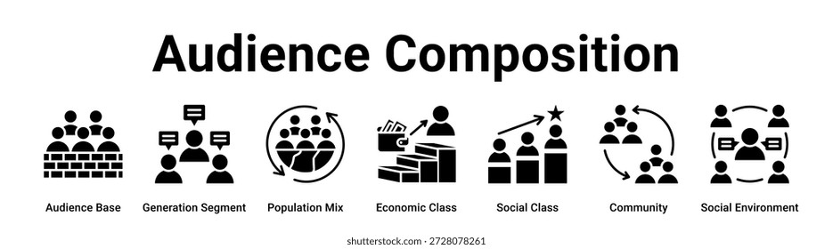 Publikum Zusammensetzung Web-Banner Symbol Vektorgrafik-Konzept für Unternehmen mit Symbol der Publikumsbasis, Generation Segment, Population Mix, Wirtschaftsklasse, Sozialklasse, Gemeinschaft.