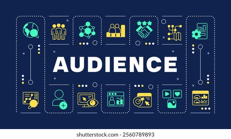 Audience dark blue word concept. Online business customers behavior research. Marketing tools. Visual communication. Vector art with lettering text, editable glyph icons