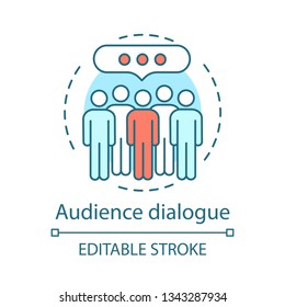 Audience dialogue concept icon. Public opinion. Society, community. Communication idea thin line illustration. Leadership. Meeting. Vector isolated outline drawing. Editable stroke