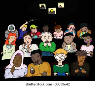 Audience Of Diverse People In A Movie Theater