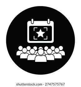 Audience eagerly anticipates a highly anticipated event highlighted by a prominent star symbol on a calendar in a modern minimalist presentation setting