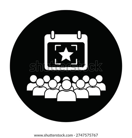 Audience eagerly anticipates a highly anticipated event highlighted by a prominent star symbol on a calendar in a modern minimalist presentation setting