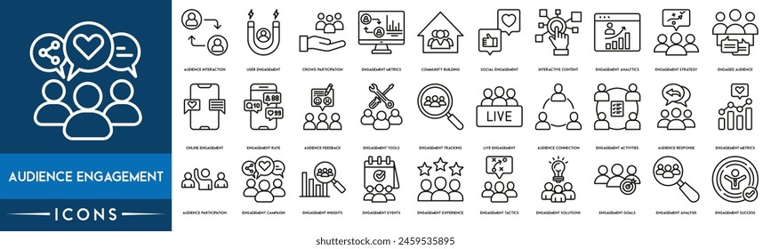 Audience Engagement icon. Audience Interaction, User, Crowd Participation, Engagement Metrics, Community Building, Social Engagement, Interactive Content and Engagement Analytics