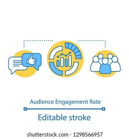 Audience engagement rate concept icon. SMM metrics, tools. Social media measurement and analytics idea thin line illustration. Vector isolated outline drawing. Editable stroke