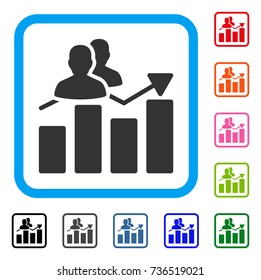 Audience Graph icon. Flat gray pictogram symbol inside a light blue rounded squared frame. Black, gray, green, blue, red, orange color versions of Audience Graph vector.