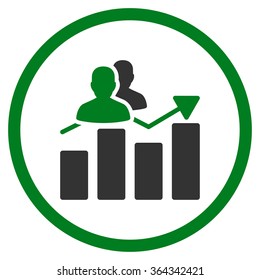 Audience Graph vector icon. Style is bicolor flat circled symbol, green and gray colors, rounded angles, white background.