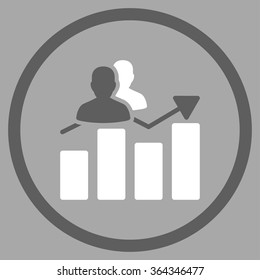 Audience Graph vector icon. Style is bicolor flat circled symbol, dark gray and white colors, rounded angles, silver background.