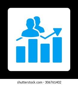 Audience Graph vector icon. This flat rounded square button uses blue and white colors and isolated on a black background.