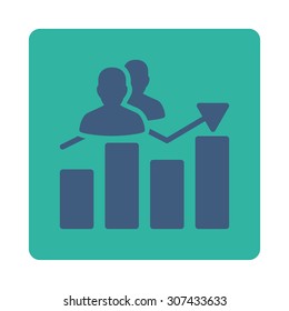 Audience Graph vector icon. This flat rounded square button uses cobalt and cyan colors and isolated on a white background.