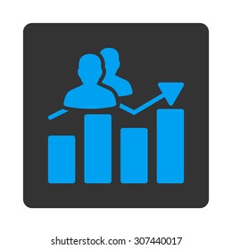 Audience Graph vector icon. This flat rounded square button uses blue and gray colors and isolated on a white background.
