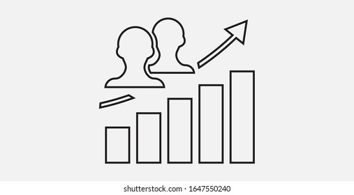 Audience growth bar chart icon. Vector illustration icon. Simple vector icon. Chart, people icon.