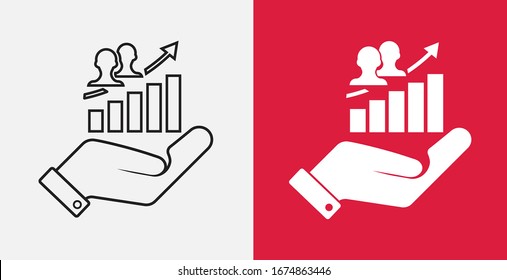 Publikumsmagnet mit dem Symbol mit der Hand. Vektorillustration-Illustrationssymbol. Einfache Vektorillustration Symbol. Set mit Umrissen und gefüllten Symbolen