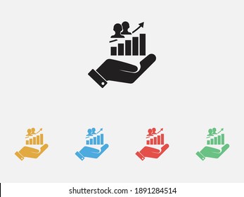 Audience growth bar chart icon with hand icon. Vector illustration icon. Simple vector icon. Set of colorful flat design icons