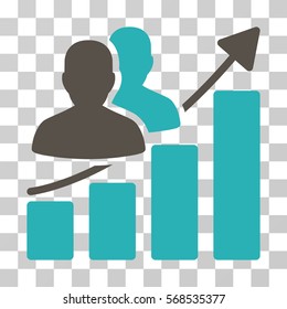 Audience Growth Bar Chart icon. Vector illustration style is flat iconic bicolor symbol, grey and cyan colors, transparent background. Designed for web and software interfaces.