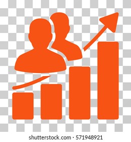 Audience Growth Bar Chart icon. Vector illustration style is flat iconic symbol, orange color, transparent background. Designed for web and software interfaces.