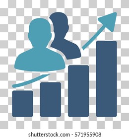 Audience Growth Bar Chart icon. Vector illustration style is flat iconic bicolor symbol, cyan and blue colors, transparent background. Designed for web and software interfaces.