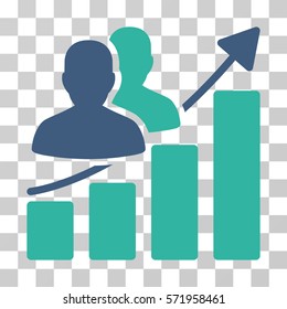 Audience Growth Bar Chart icon. Vector illustration style is flat iconic bicolor symbol, cobalt and cyan colors, transparent background. Designed for web and software interfaces.