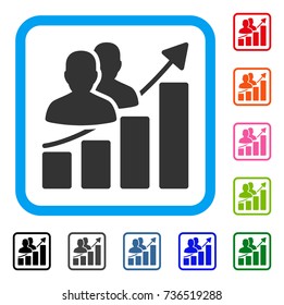 Audience Growth Bar Chart icon. Flat gray pictogram symbol in a light blue rounded squared frame. Black, gray, green, blue, red, orange color versions of Audience Growth Bar Chart vector.