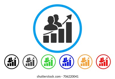 Audience Growth Bar Chart vector rounded icon. Image style is a flat gray icon symbol inside a blue circle. Additional color versions are gray, black, blue, green, red, orange.