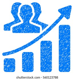 Audience Growth Chart grainy textured icon for overlay watermark stamps. Flat symbol with unclean texture. Dotted vector blue ink rubber seal stamp with grunge design on a white background.